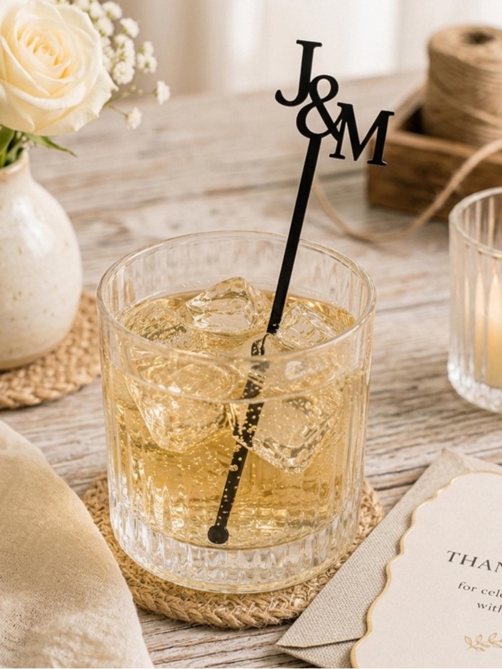 A&J Monogrammed Stir Stick - Black - Home Party Supplies